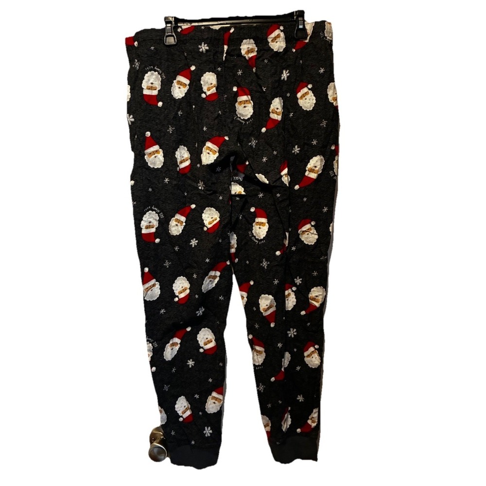 Old Navy Mens Pajama Pants Size L Flannel Santa Christmas Dark Gray Cuffed Leg